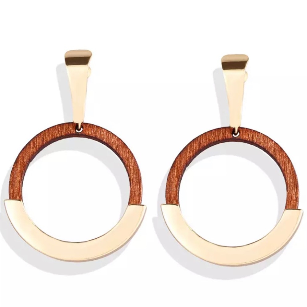 2/$25 Gold Wood Drop Hoop Earrings